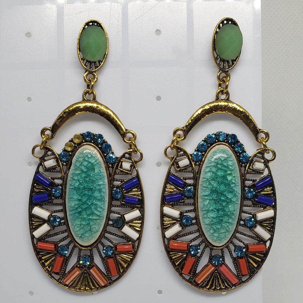 Large Oval Dangle Bead and Golden Earrings